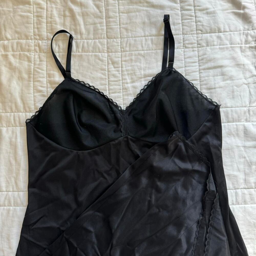 Vintage 70s 80s black lace slip dress sz 36 dainty babydoll fairy victorian - Picture 6 of 8